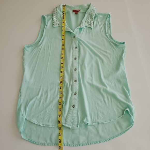 1054 * Bongo Studded Collar Sheer Button Down Mint Size 1X - Picture 8 of 9